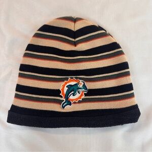 Miami Dolphins NFL Knit Striped Beanie Winter Hat Tan/Green/Orange/Black OneSize